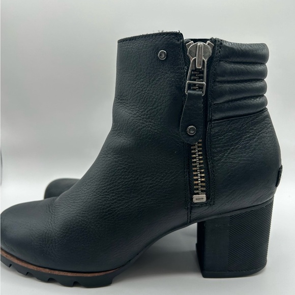 Sorel Women's Black Danica Leather Zip Block Heel Ankle Bootie Sz 10 - Picture 7 of 13